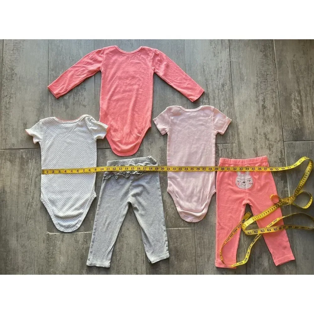 Baby Girl Toddler Bodysuit & Pants NEW 5 Piece Outfit Set Cotton Pink ADORED 18M